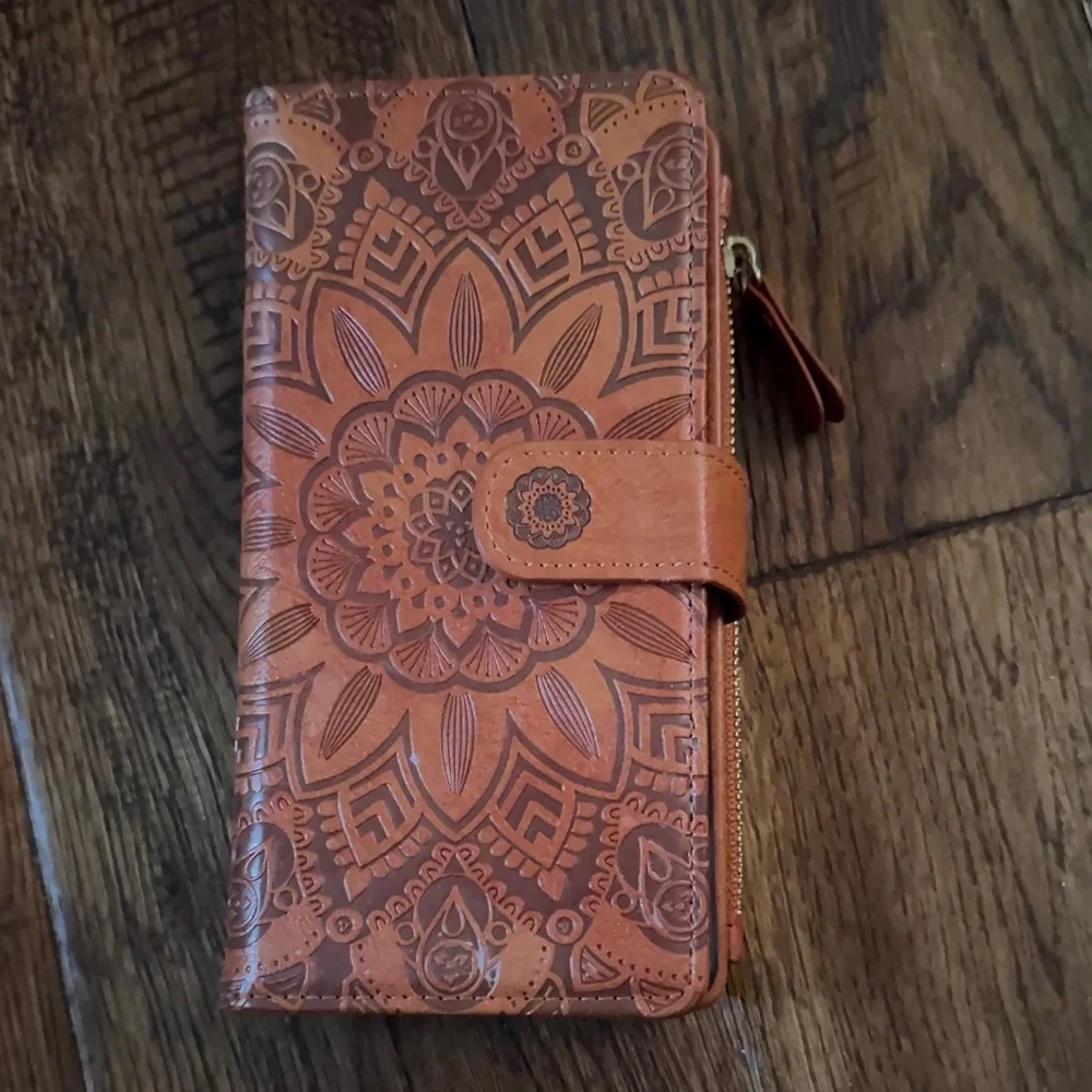 NWOT Brown Embossed Wallet with Mandala Design